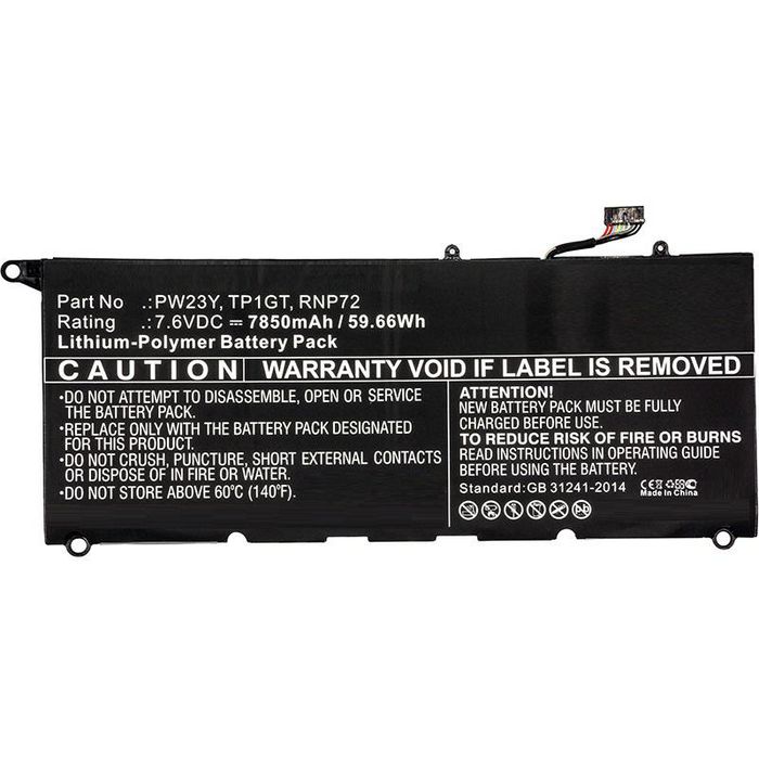 CoreParts Batterie pour Dell XPS 13 9360, 59.66Wh, 7.6V, 7850mAh, Noir CoreParts Batterie pour Dell XPS 13 9360, 59.66Wh, 7.6V, 7850mAh, Noir