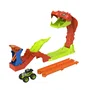 Hot Wheels JJN44 - Coffret de circuit Monster Trucks Bone Shaker - 4 pistes modulables de 15 cm avec lanceur - Jeu enfant 1/64