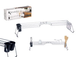 Kinvara Support d'Évier Double Couverts Métal 44x11x16 cm Argent et Noir (Set de 4)