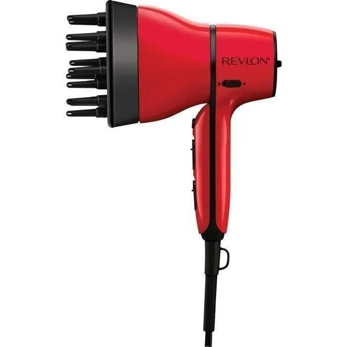 Revlon RVDR5320E - Séche-cheveux 2000W avec contrôle AirFlow, 3 niveaux chaleur, 2 vitesses, diffuseur pour boucles, grille amovible, Rouge