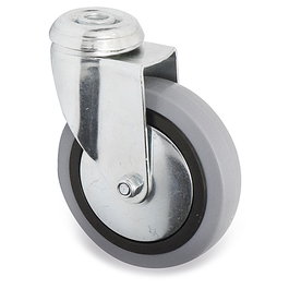 Q&Q Jade Plus - Roulette pivotante industrielle à acier zingué, avec diamètre 100mm, roue caoutchouc gris, axe pasant 10mm, double rangée de billes, antibourrage, capacité 70kg