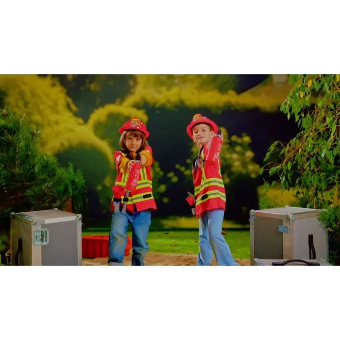 Klein 8985 Costume de pompier enfant 6 pièces - Déguisement avec casque, extincteur, mégaphone - Taille unique 3 à 6 ans