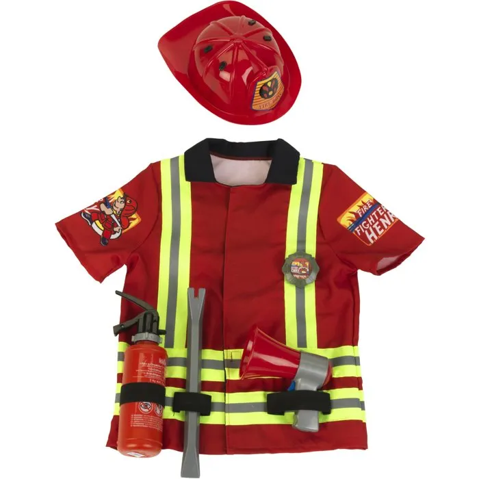 Klein 8985 Costume de pompier enfant 6 pièces - Déguisement avec casque, extincteur, mégaphone - Taille unique 3 à 6 ans