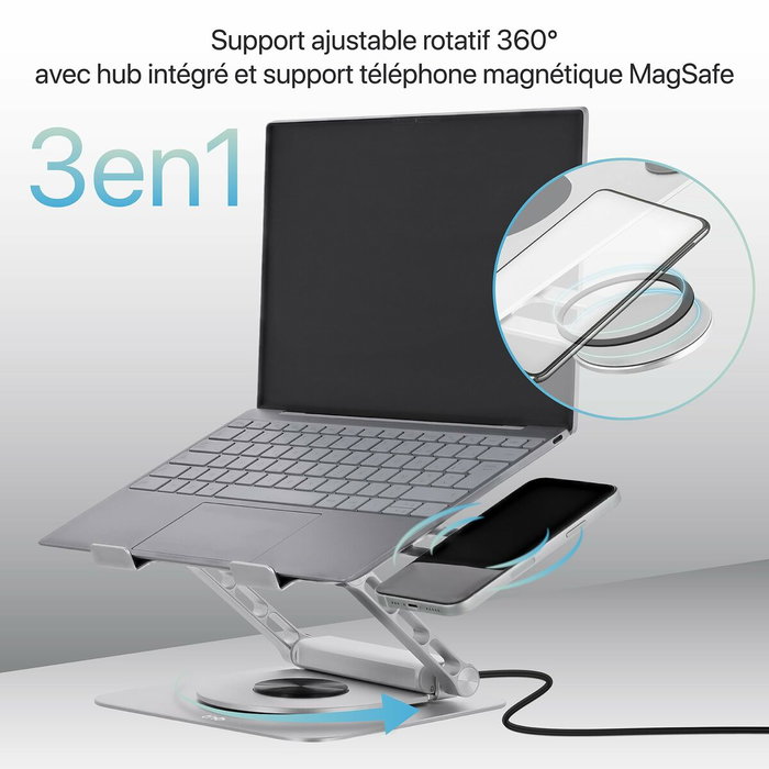 Support pour Ordinateur Portable T'NB iClick Métal Moderne Rotation à 360°