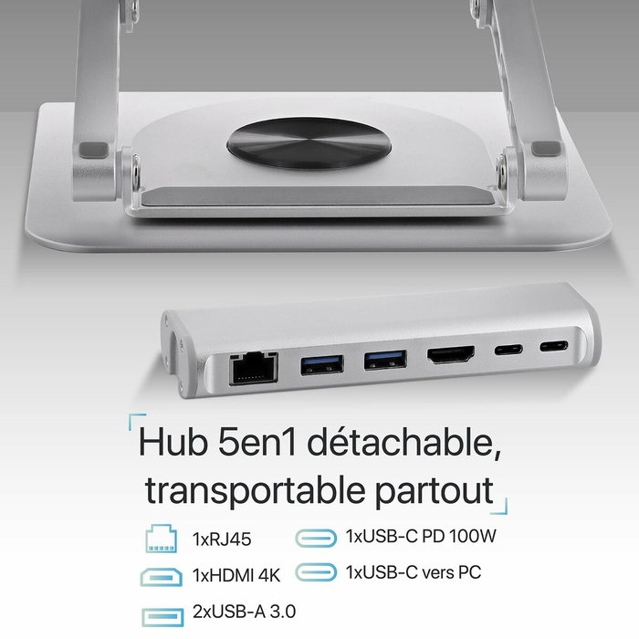 Support pour Ordinateur Portable T'NB iClick Métal Moderne Rotation à 360°