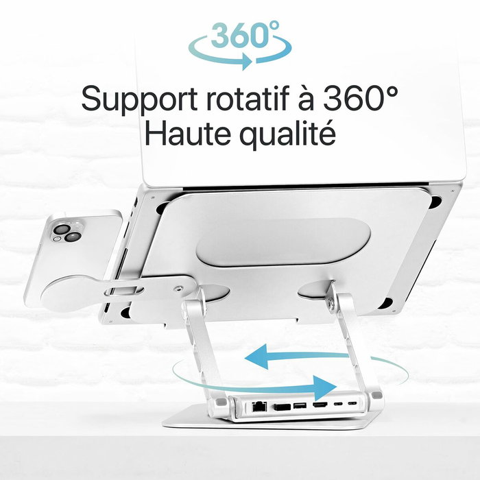 Support pour Ordinateur Portable T'NB iClick Métal Moderne Rotation à 360°