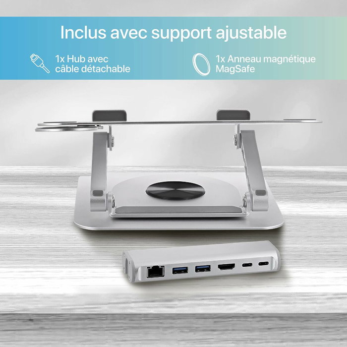 Support pour Ordinateur Portable T'NB iClick Métal Moderne Rotation à 360°