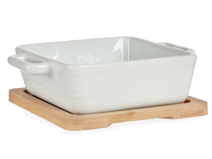 Vessia Bandeja Carrée avec Base Bambou 17.5x13x6 cm Blanc et Naturel (Set de 24)