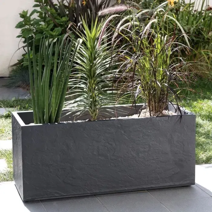 Eda Bac Volcania, Jardiniere 98 L Decor Pierre, Gris Anthracite, 99.5 x 39 x 43 cm, Intérieur/Extérieur