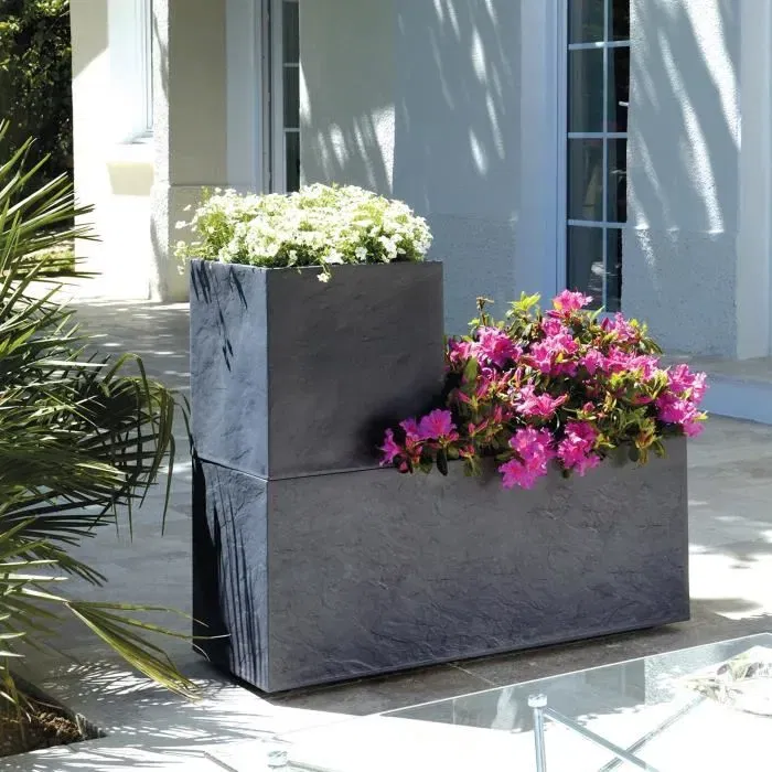 Eda Bac Volcania, Jardiniere 98 L Decor Pierre, Gris Anthracite, 99.5 x 39 x 43 cm, Intérieur/Extérieur