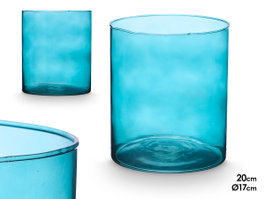 GIFTDECOR Vase Cylindre en Verre Turquoise 17cm x 20cm