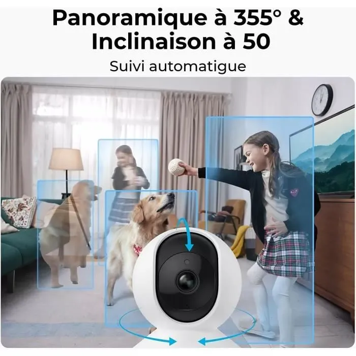 Reolink E340 Caméra de Sécurité Intérieure Blanc - 5MP, Zoom Optique, Vision Nocturne 12m, Détection Intelligente, Audio Bidirectionnel, Compatible Google Assistant