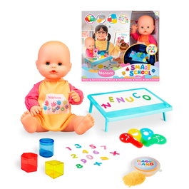 Nenuco Smart School Nfn97000 - Poupée bébé éducative de 35 cm avec table lumineuse multicolore et accessoires transparents, âge 3 ans et plus