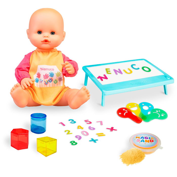 Nenuco Smart School Nfn97000 - Poupée bébé éducative de 35 cm avec table lumineuse multicolore et accessoires transparents, âge 3 ans et plus