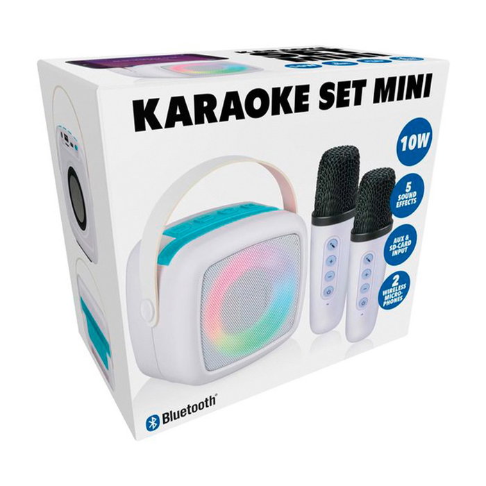 Basics Ensemble Karaoké Bluetooth 5.4 Portable 10W avec 2 Micros Sans Fil et Lumière RGB, Enceinte Intégrée, Radio FM, USB, Autonomie 4h, Couleurs Variées