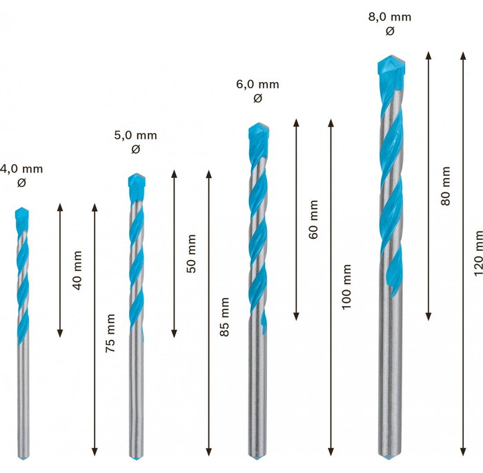 Bosch Set de 4 Forets Multi-Matériaux Expert 4, 5, 6, 8 mm Bosch Set de 4 Forets Multi-Matériaux Expert 4, 5, 6, 8 mm