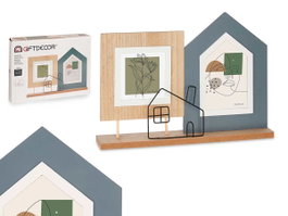 Giftdecor Porte-photos Double Maison en Bois MDF 36x26x6 cm Marron Noir (Set de 6)