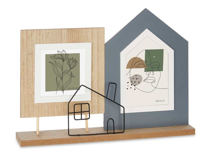 Giftdecor Porte-photos Double Maison en Bois MDF 36x26x6 cm Marron Noir (Set de 6)