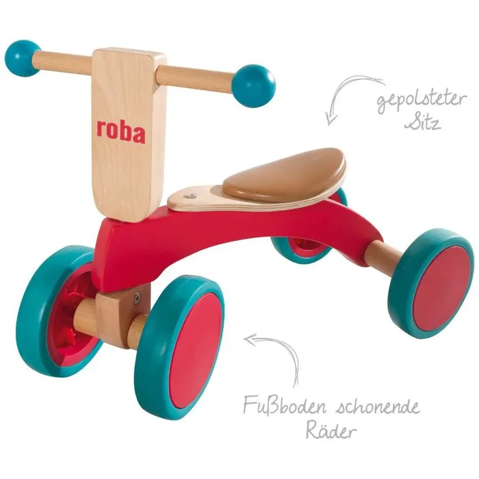 Roba Porteur en Bois Massif pour Enfant Dès 12 Mois - Siège Rembourré avec Roues Avant Directionnelles - Jouet d'Éveil pour Développer Motricité et Équilibre