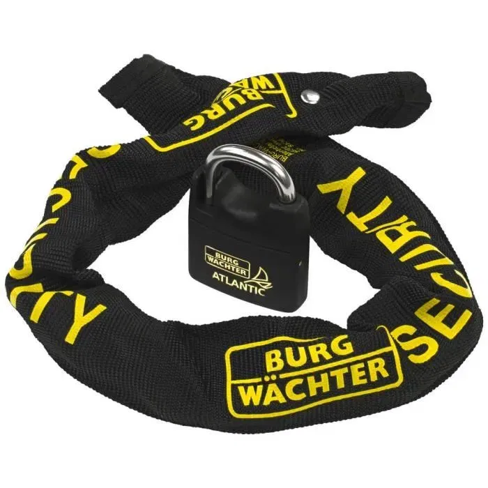 BURG WACHTER SKM 6/60/NI40 - Chaîne antivol acier carré cémenté 6 mm, cadenas inox marin 40 mm, longueur 60 cm