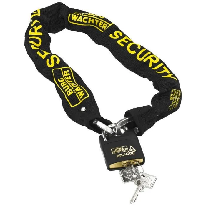 BURG WACHTER SKM 6/60/NI40 - Chaîne antivol acier carré cémenté 6 mm, cadenas inox marin 40 mm, longueur 60 cm