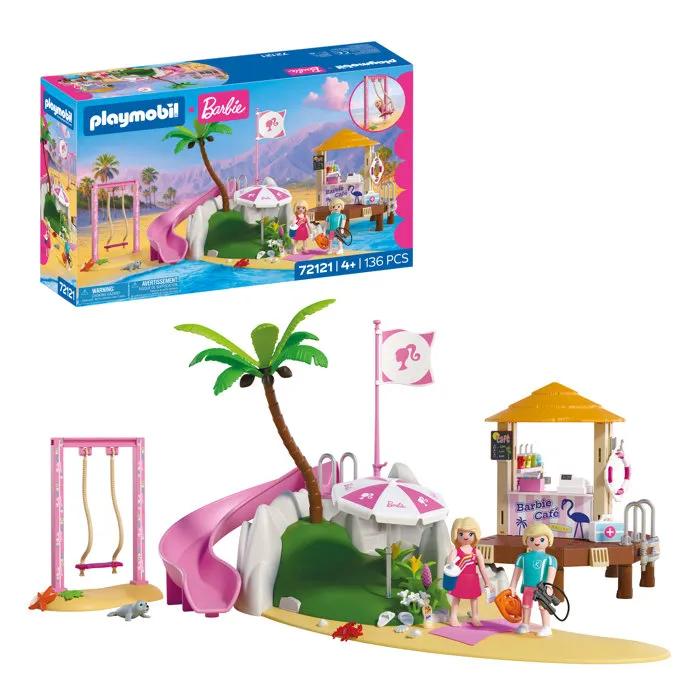 Playmobil Barbie Café de plage Malibu avec toboggans, 136 pièces