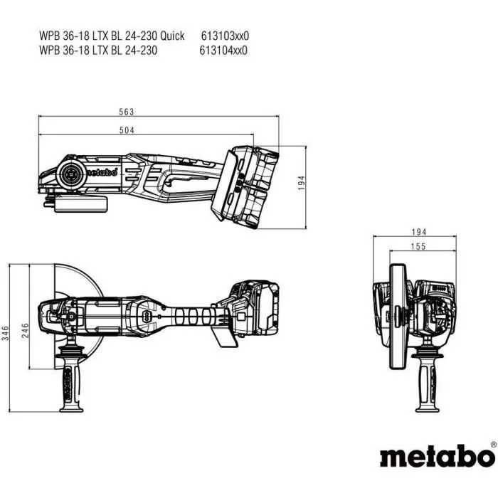 Metabo WPB 36-18 LTX BL 24-230 Quick Meuleuse d'angle sans fil 18 V Professionnelle - Coupe béton profondeur 77 mm Metabo WPB 36-18 LTX BL 24-230 Quick Meuleuse d'angle sans fil 18 V Professionnelle - Coupe béton profondeur 77 mm
