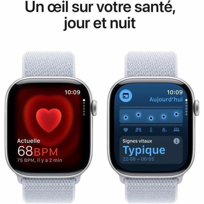 Apple Watch Series 10 46mm GPS Boîtier Aluminium Argenté Bracelet Sport Loop Bleu Nuage