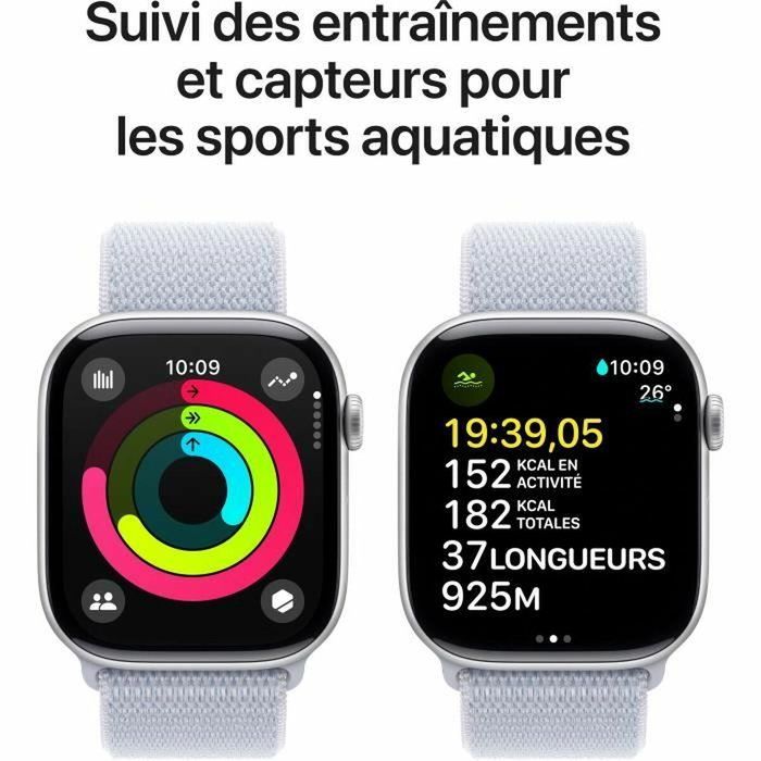 Apple Watch Series 10 46mm GPS Boîtier Aluminium Argenté Bracelet Sport Loop Bleu Nuage