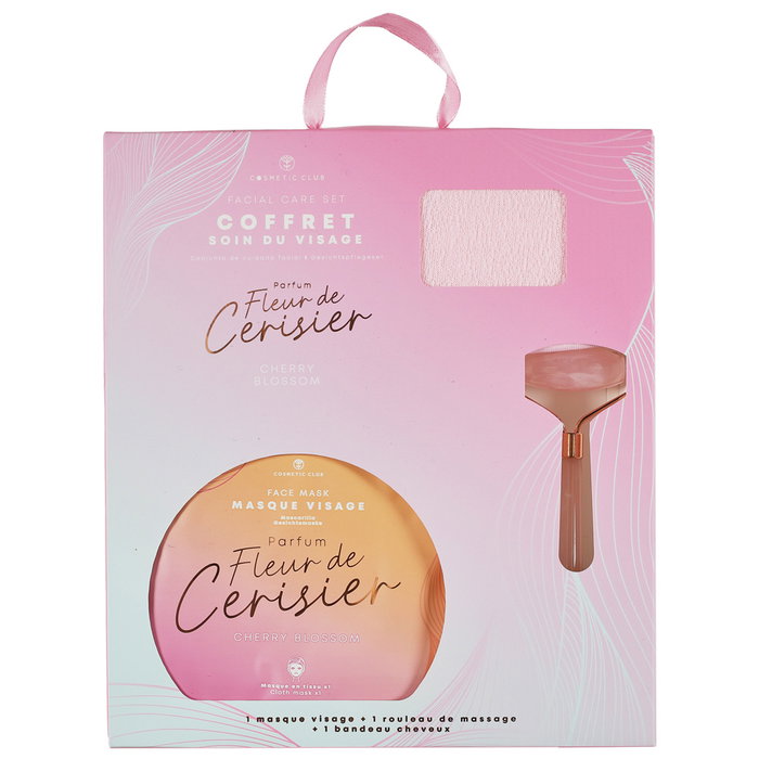 Cosmetic Club Coffret Soin Visage avec Masseur en Jade Rose et Fleur de Cerisier