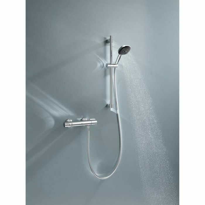 Grohe Ensemble de douche Precision Trend avec mitigeur thermostatique, pommeau 3 jets et barre 60 cm, Chrome