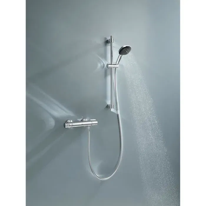 GROHE 34237003 - Ensemble de douche thermostatique Precision Trend, mitigeur, pommeau 3 jets Vitalio Comfort 110, barre 60 cm et flexible - Chromé