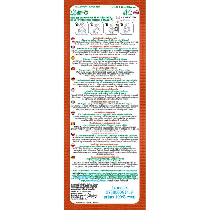 7Th Heaven Masque hydratant FAB FACE FOOD à la noix de coco 8 ml