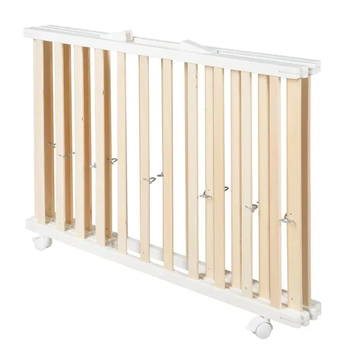 ROBA Parc bébé pliant en bois 75 x 100 cm - Réglable en hauteur avec roulettes - Blanc - Sécurisé et transportable