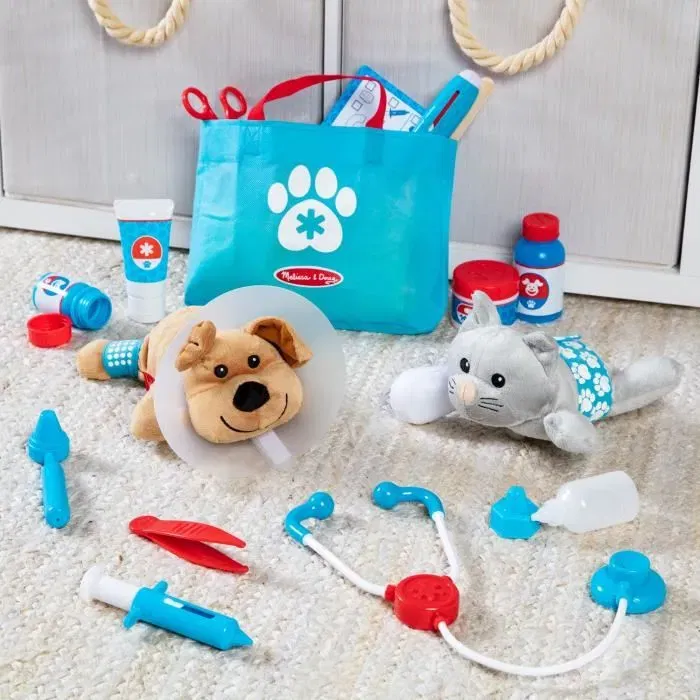 Melissa & Doug - Jeu d'imitation Vétérinaire 24 pièces avec Animaux en Peluche - Coffret Éducatif pour Enfants dès 3 ans