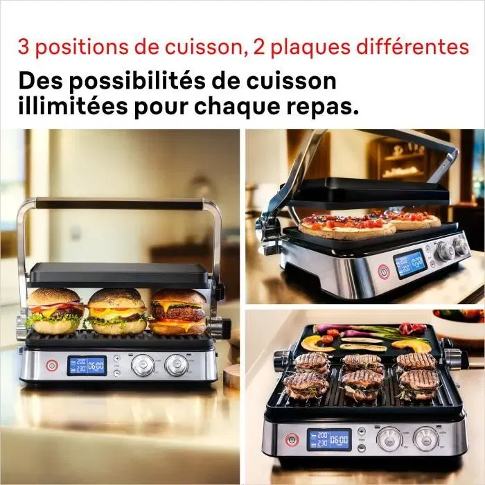 Braun Multi Grill 9 - Grill multifonctions 2000 W - 3 positions de chauffe - Noir / Acier - Pour cuisson jusqu'à 8 personnes