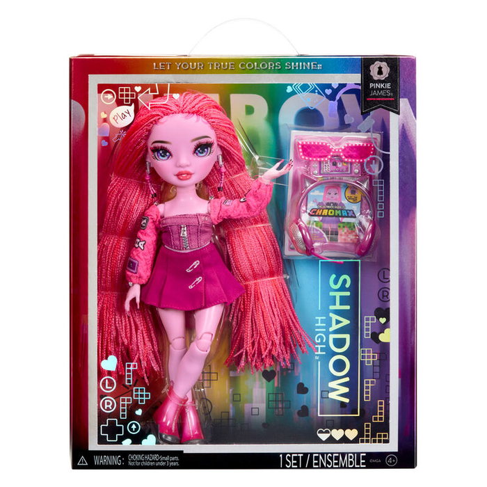 MGA Rainbow High Pink Shadow, Poupée articulée de 26 cm avec accessoires de mode