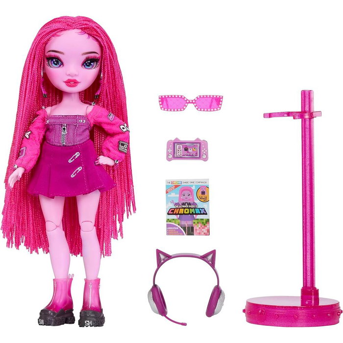 MGA Rainbow High Pink Shadow, Poupée articulée de 26 cm avec accessoires de mode