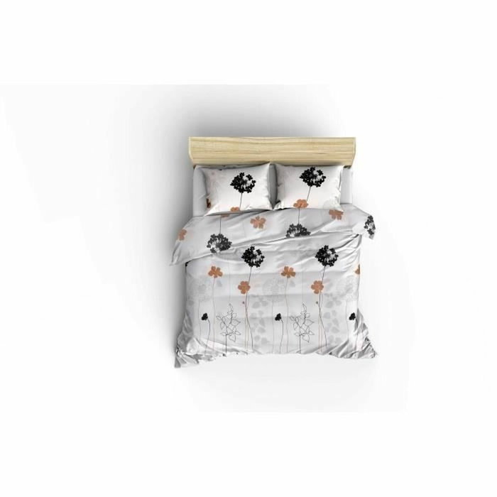 BigBuy Home Parure de couette 3 pièces Blanc-Gris-Noir-Brun (220 x 240 cm)