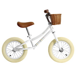 DEQUBE Vélo d'Équilibre Vintage Enfant 2 Ans et Plus - Ultra-Léger 3kg, Sans Pédales, Roues Anti-Crevaison, Guidon et Selle Réglables, Poignées Cuir, Panier