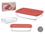 Pasabahce Bandeja Rectangular avec Couvercle Borcam 1320 ml 26x6x15 cm Verre Rouge Transparent (Set de 4)