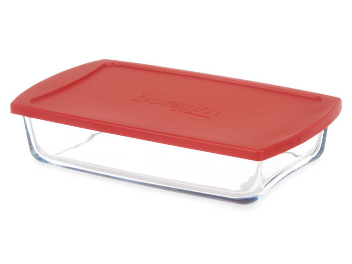 Pasabahce Bandeja Rectangular avec Couvercle Borcam 1320 ml 26x6x15 cm Verre Rouge Transparent (Set de 4)