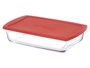 Pasabahce Bandeja Rectangular avec Couvercle Borcam 1320 ml 26x6x15 cm Verre Rouge Transparent (Set de 4)