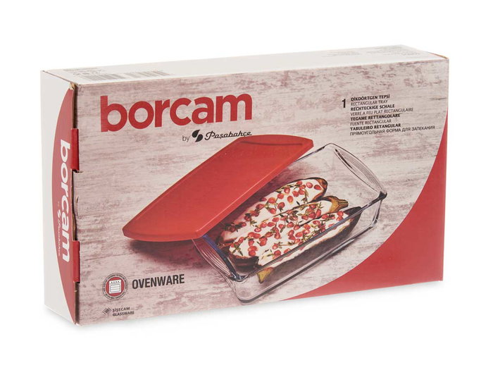 Pasabahce Bandeja Rectangular avec Couvercle Borcam 1320 ml 26x6x15 cm Verre Rouge Transparent (Set de 4)