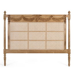 Tête de lit en teck massif avec panneau en canne tressée, style Louis XVI, dimensions 174 x 146 x 6 cm, finition naturelle rustique, GINER Y COLOMER