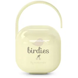 Suavinex Birdies Porte-sucette compact avec anse pour sac ou poussette, 2 sucettes, dès la naissance, beige