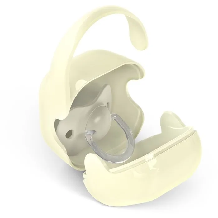 Suavinex Birdies Porte-sucette compact avec anse pour sac ou poussette, 2 sucettes, dès la naissance, beige