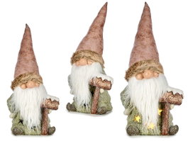 Krist+ Duende en résine Welcome avec chapeau en tissu rose et lumière, vert/rose/blanc/marron, 21x58x27 cm, piles LR44 incluses (Set de 4)