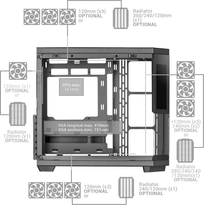 Mars Gaming MC3TCORELCD Boîtier ATX avec écran IPS 7,2 pouces