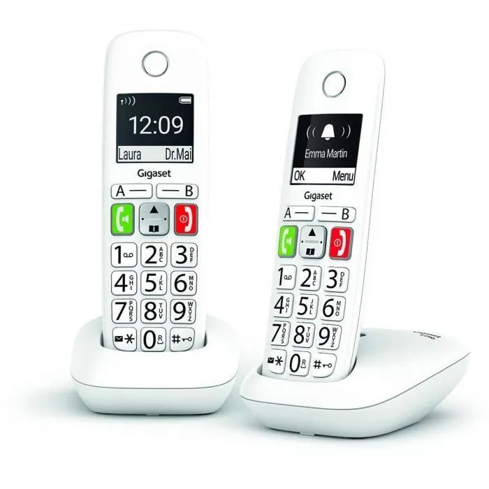 Gigaset Téléphone Fixe sans Fil E290 Duo Blanc - Grand Écran Rétroéclairé - Larges Touches - Audio Boost - Mode Jumbo